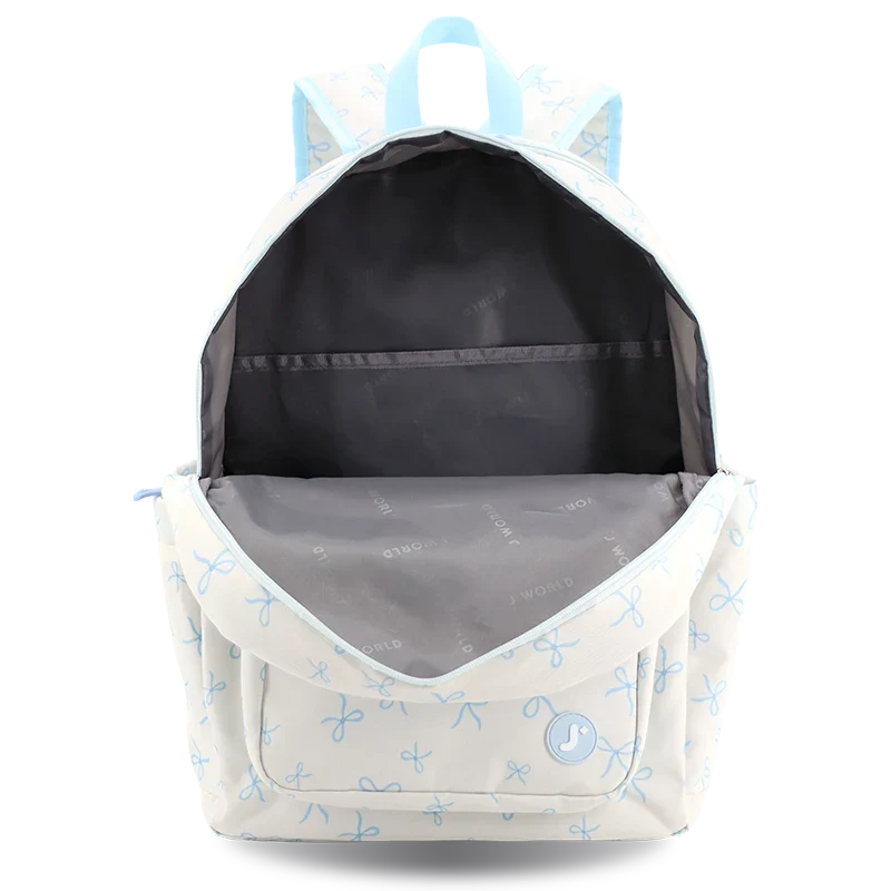 J World Zenpack Laptop Backpack in Blue Bows — front view 2 # color_Blue Bows