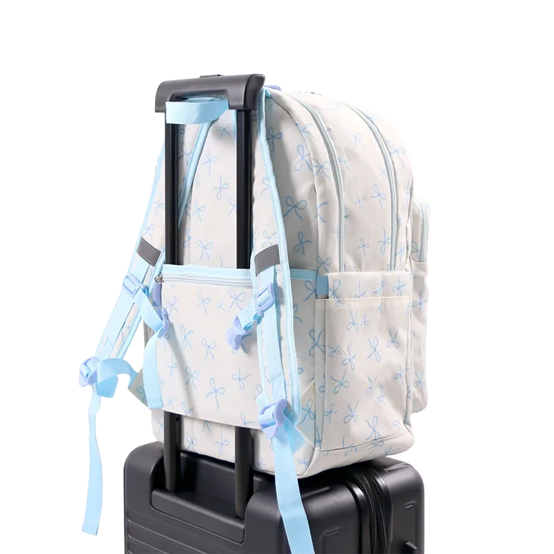 J World Zenpack Laptop Backpack in Blue Bows — angle view 3 # color_Blue Bows