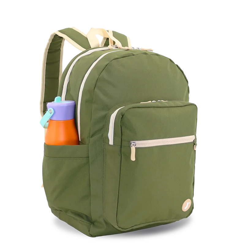 J World Zenpack Laptop Backpack in Olive Green — detail view # color_Olive Green