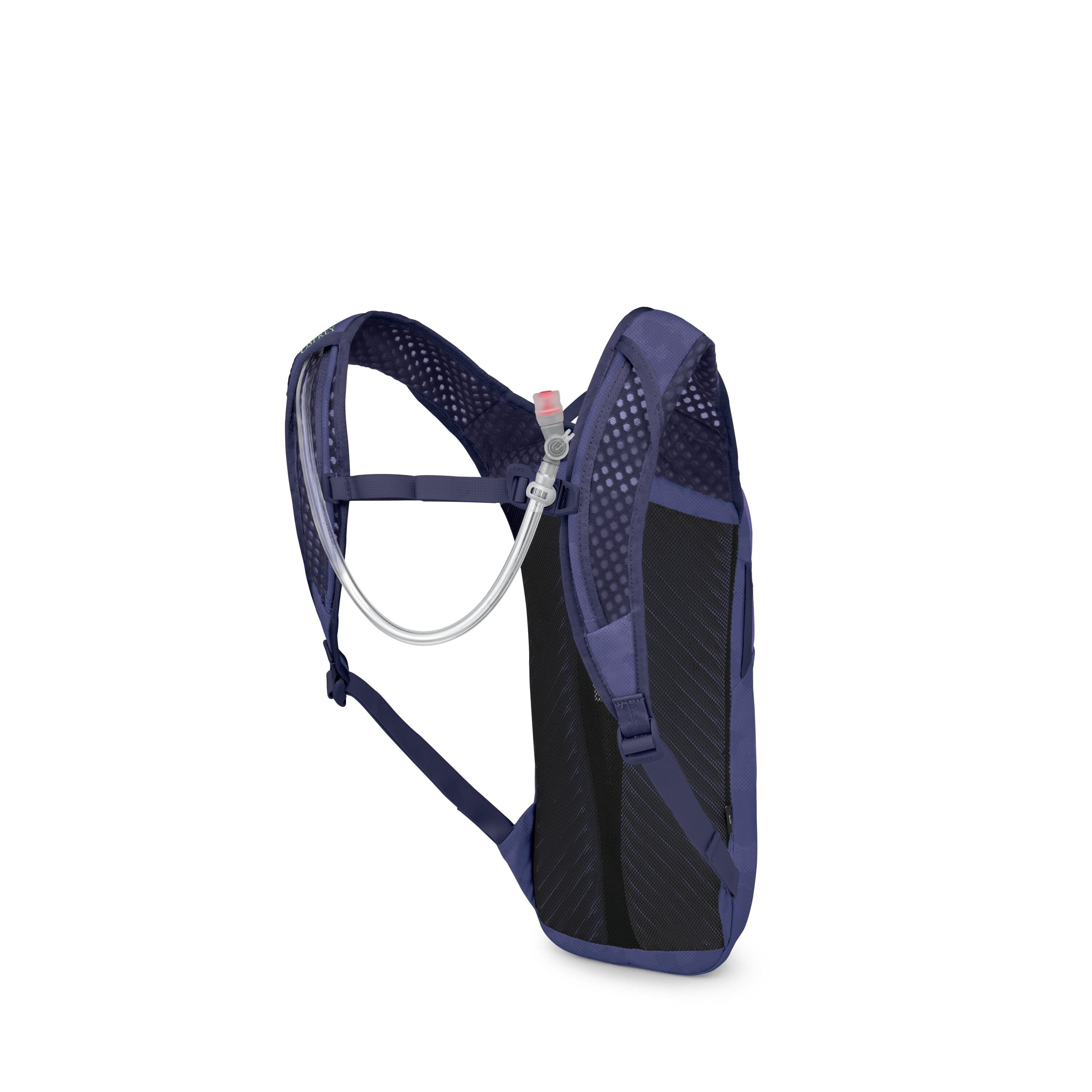 Osprey Berm 4 Bike Hydration Pack 4L in Botswana Purple Dust Print — angle view 3