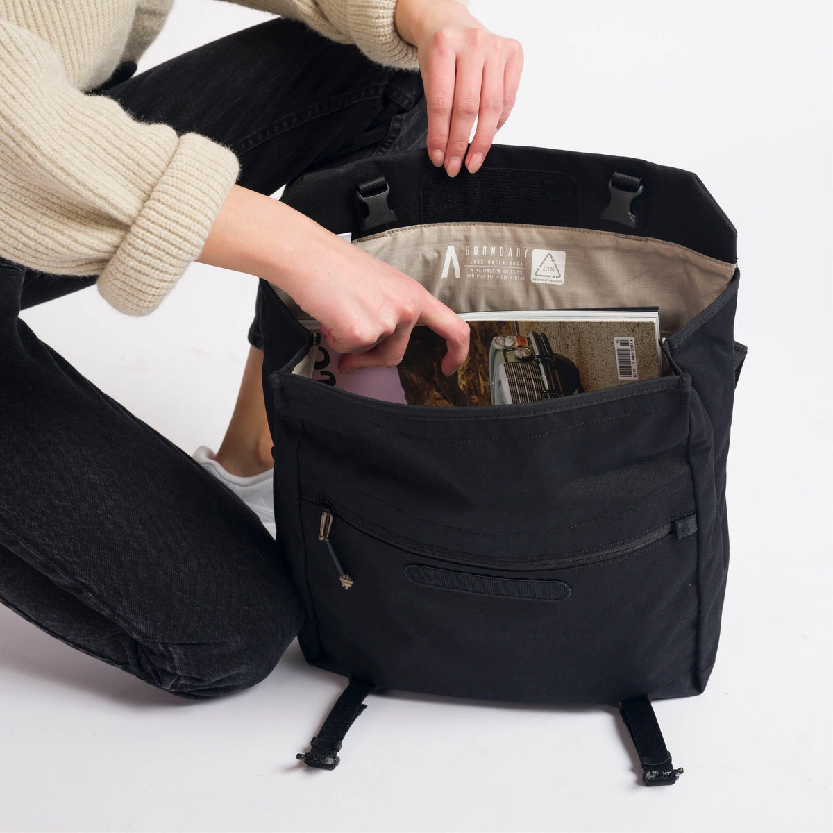 Boundary Supply Rennen Shoulder Bag in Black — interior view