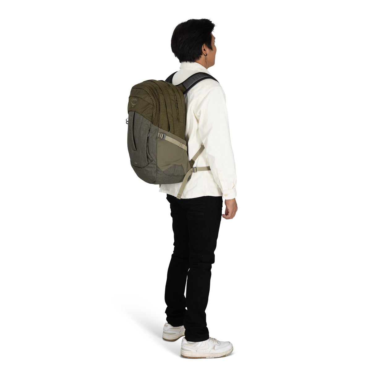 Osprey Comet Backpack 30L in Moss Green-Earl Grey Heather — lifestyle 2