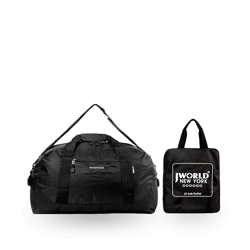 J World Lawrence Sport Duffel Bags in Black 24" — front view with storage pouch