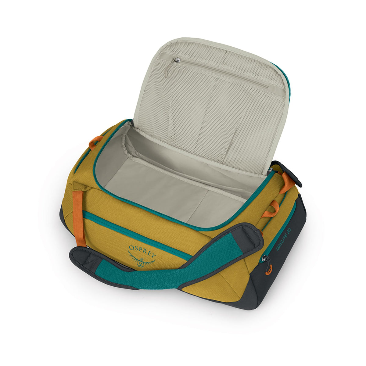 Osprey Daylite Duffel 30L in Tumbleweed Yellow/Tunnel Vision — angle view 3