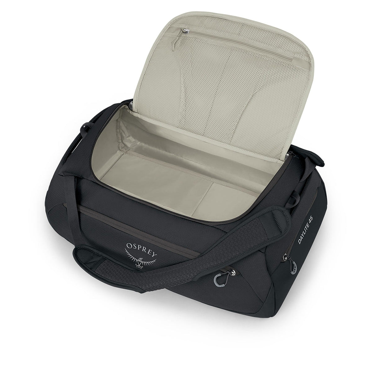 Osprey Daylite Duffel 45L in Black — interior view