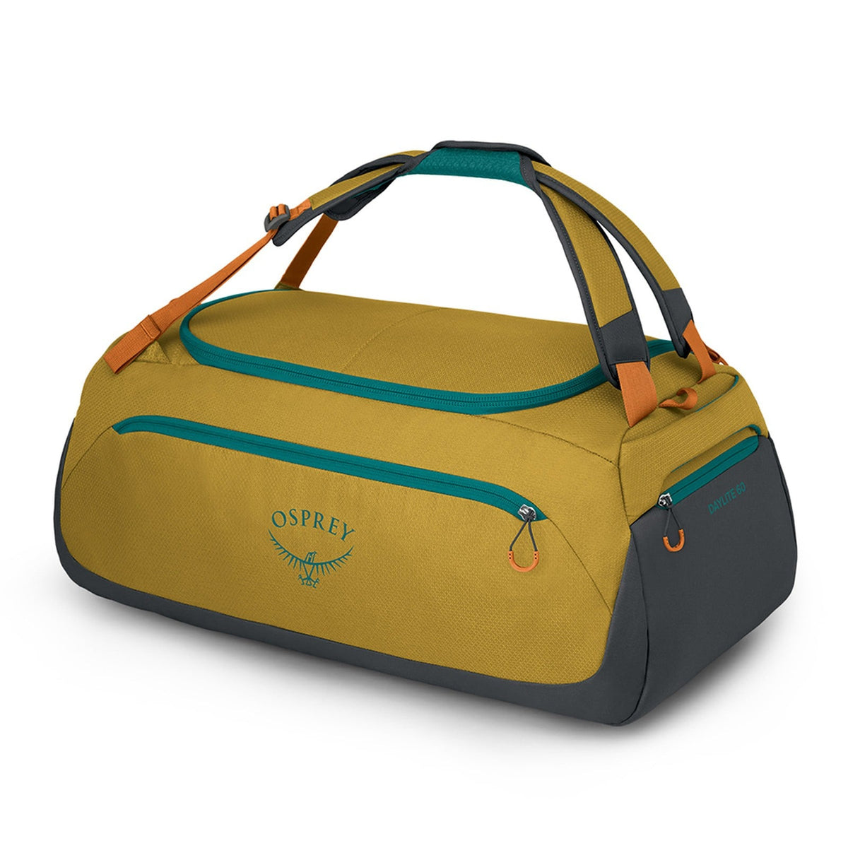 Osprey Daylite Duffel 60L in Tumbleweed Yellow/Tunnel Vision — front view # color_Tumbleweed Yellow/Tunnel Vision