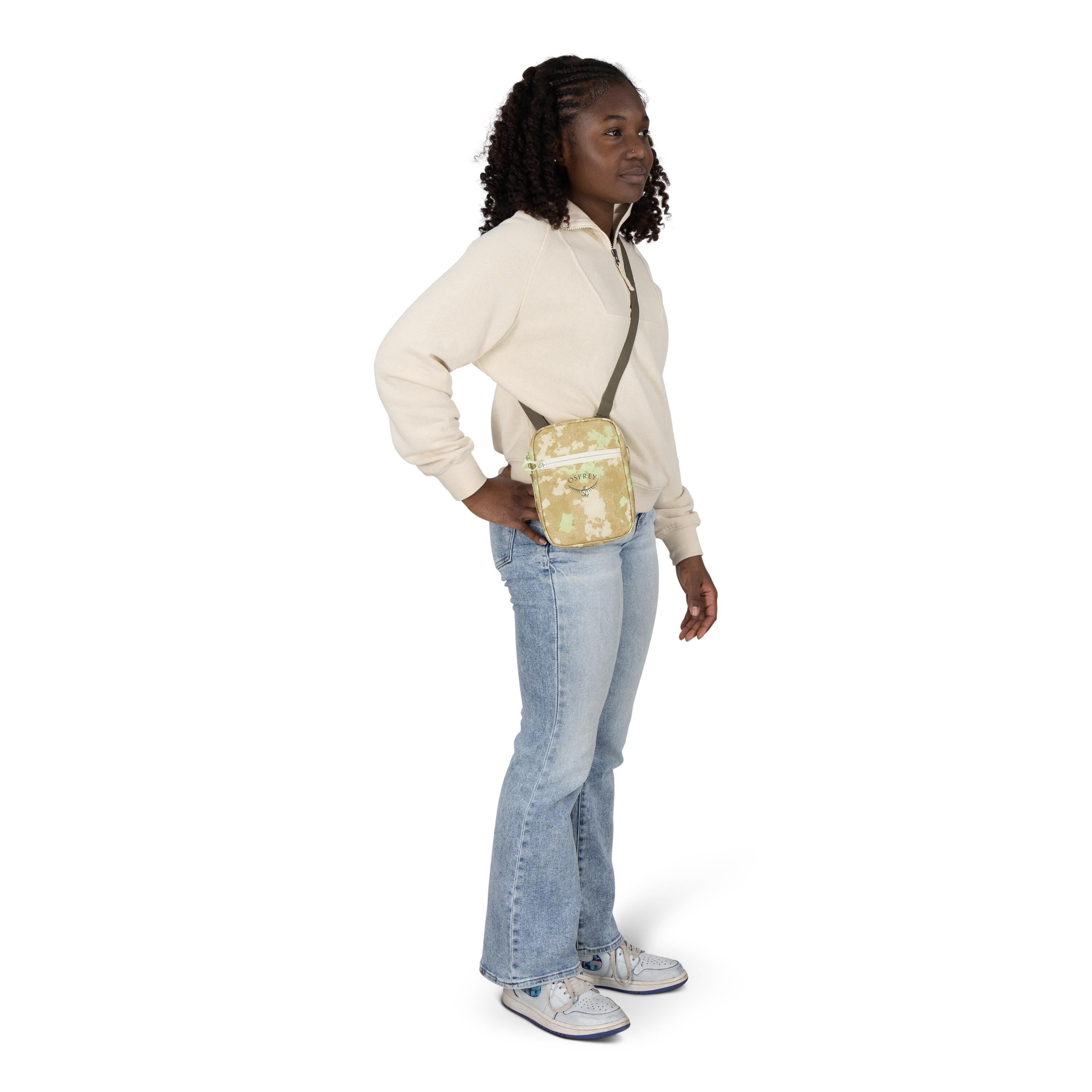 Osprey Daylite Small Crossbody 1L in Sunlit Lichen Print Gravel Tan — lifestyle
