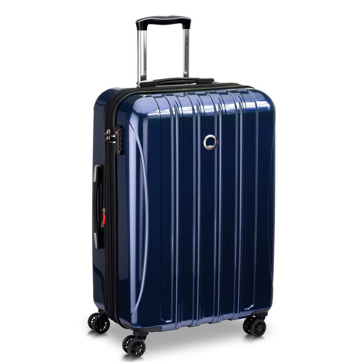 Delsey Helium Aero 25" Exp. Spinner in Metallic Blue — angle view