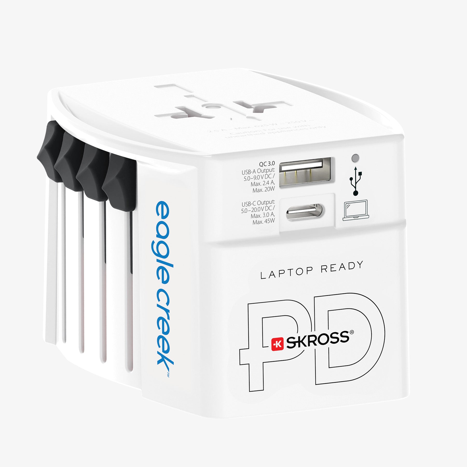 Eagle Creek Global Travel Adapter 45W in White — front view