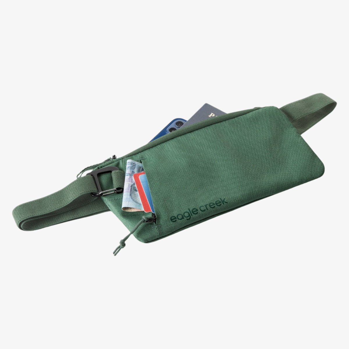 Eagle Creek Stash RFID Sling Bag in Grass Green — detail view # color_Grass Green