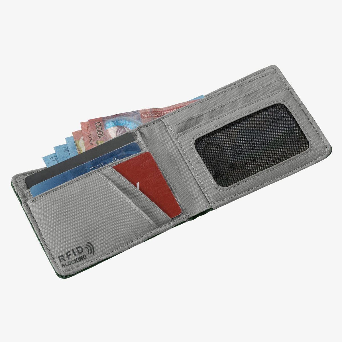 Eagle Creek Stash RFID Bifold Wallet in Grass Green — angle view 3 # color_Grass Green