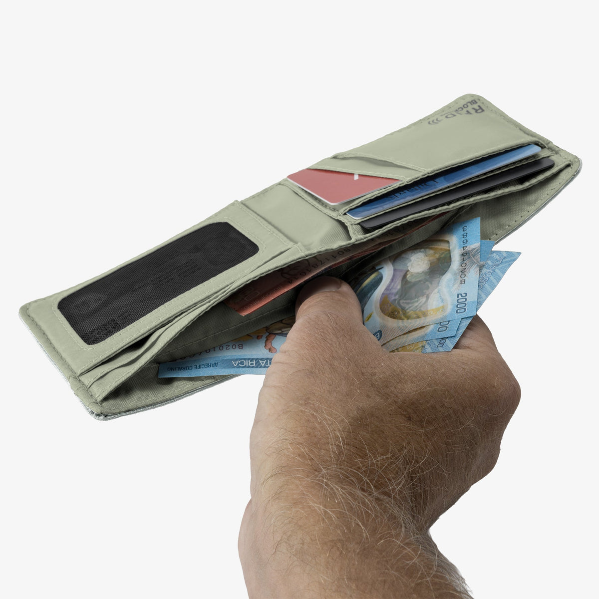 Eagle Creek Stash RFID Bifold Wallet in Storm Grey — interior view # color_Storm Grey