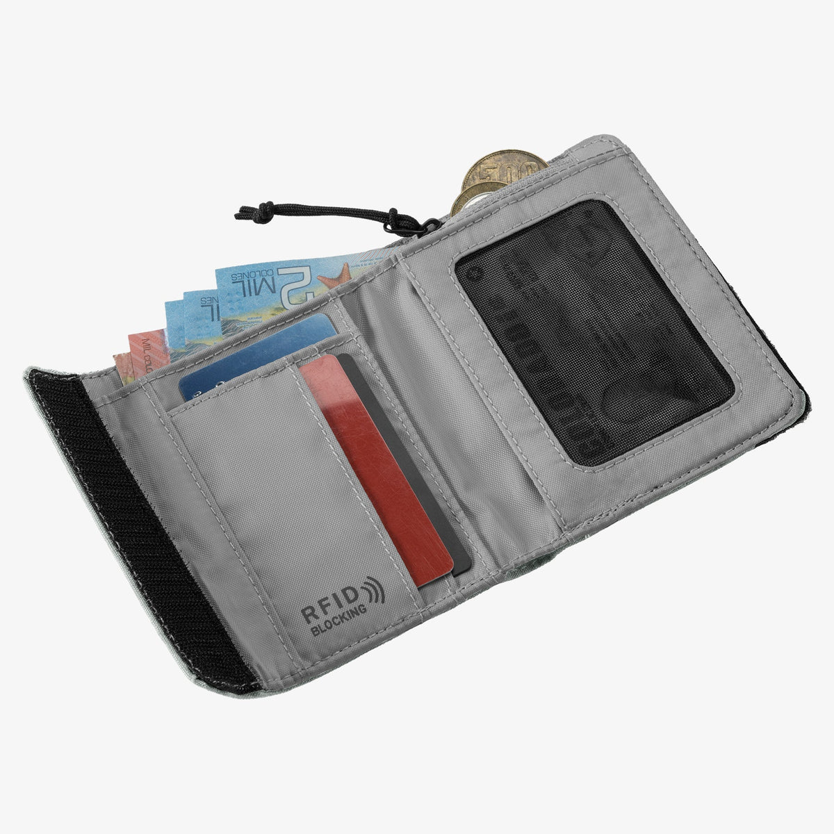 Eagle Creek Stash RFID Trifold Wallet in Storm Grey — angle view 3 # color_Storm Grey