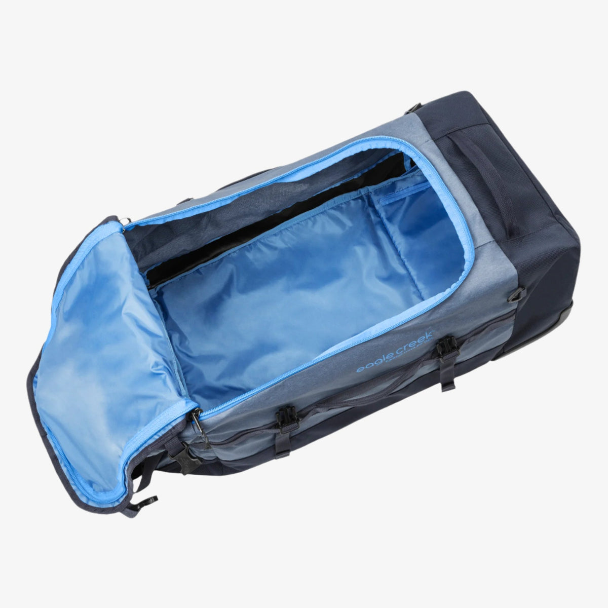 Eagle Creek Cargo Hauler Wheeled Duffel 110L in Glacier Blue — interior view