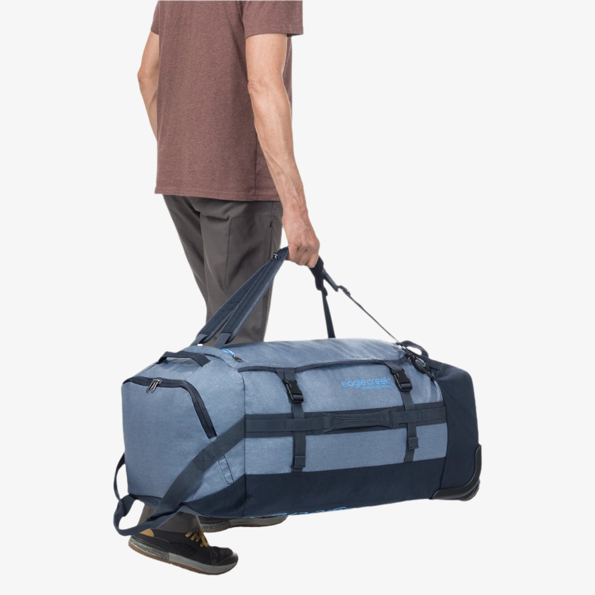 Eagle Creek Cargo Hauler Wheeled Duffel 110L in Glacier Blue — lifestyle