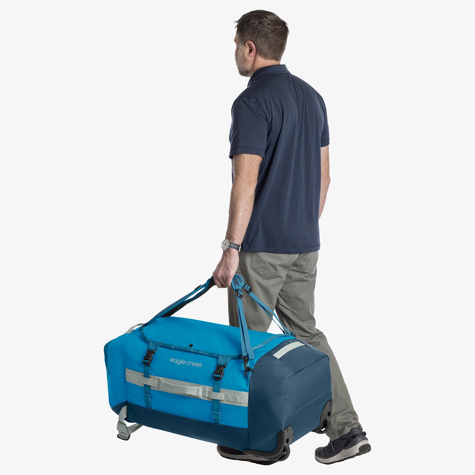 Eagle Creek Cargo Hauler 110L Rolling Duffel Bag in Harbor Blue — detail view