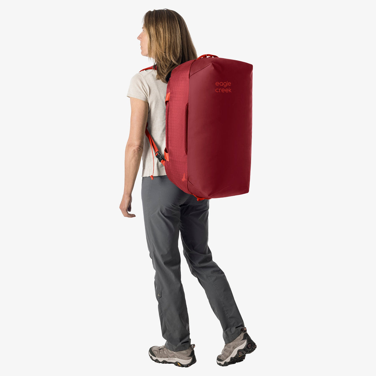 Eagle Creek No Matter What 40L Duffel Bag in Cranberry Red — detail view # color_Cranberry Red