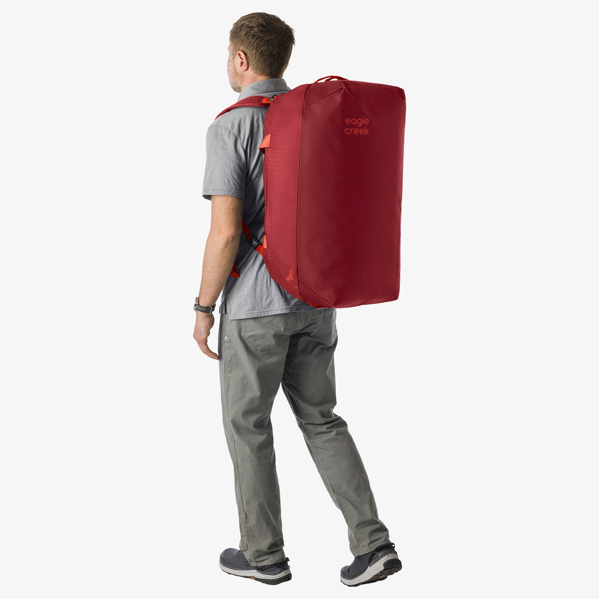 Eagle Creek No Matter What 60L Duffel Bag in Cranberry Red — detail view # color_Cranberry Red