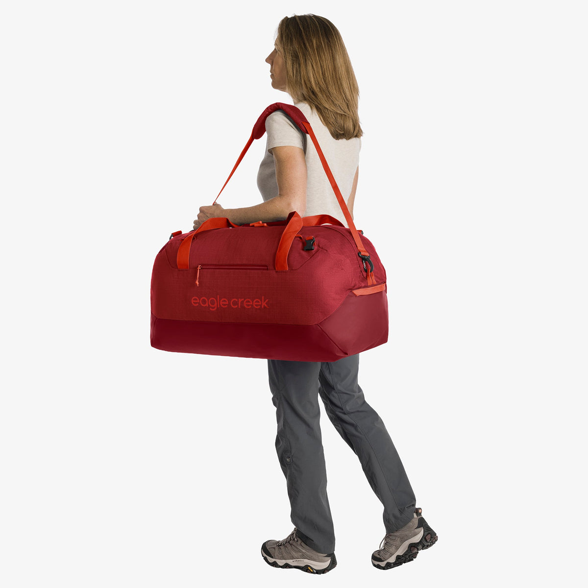 Eagle Creek No Matter What 90L Duffel Bag in Cranberry Red — interior view # color_Cranberry Red