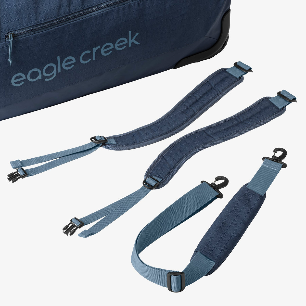 Eagle Creek No Matter What 120L Rolling Duffel Bag in Pilot Blue — angle view 3 # color_Pilot Blue