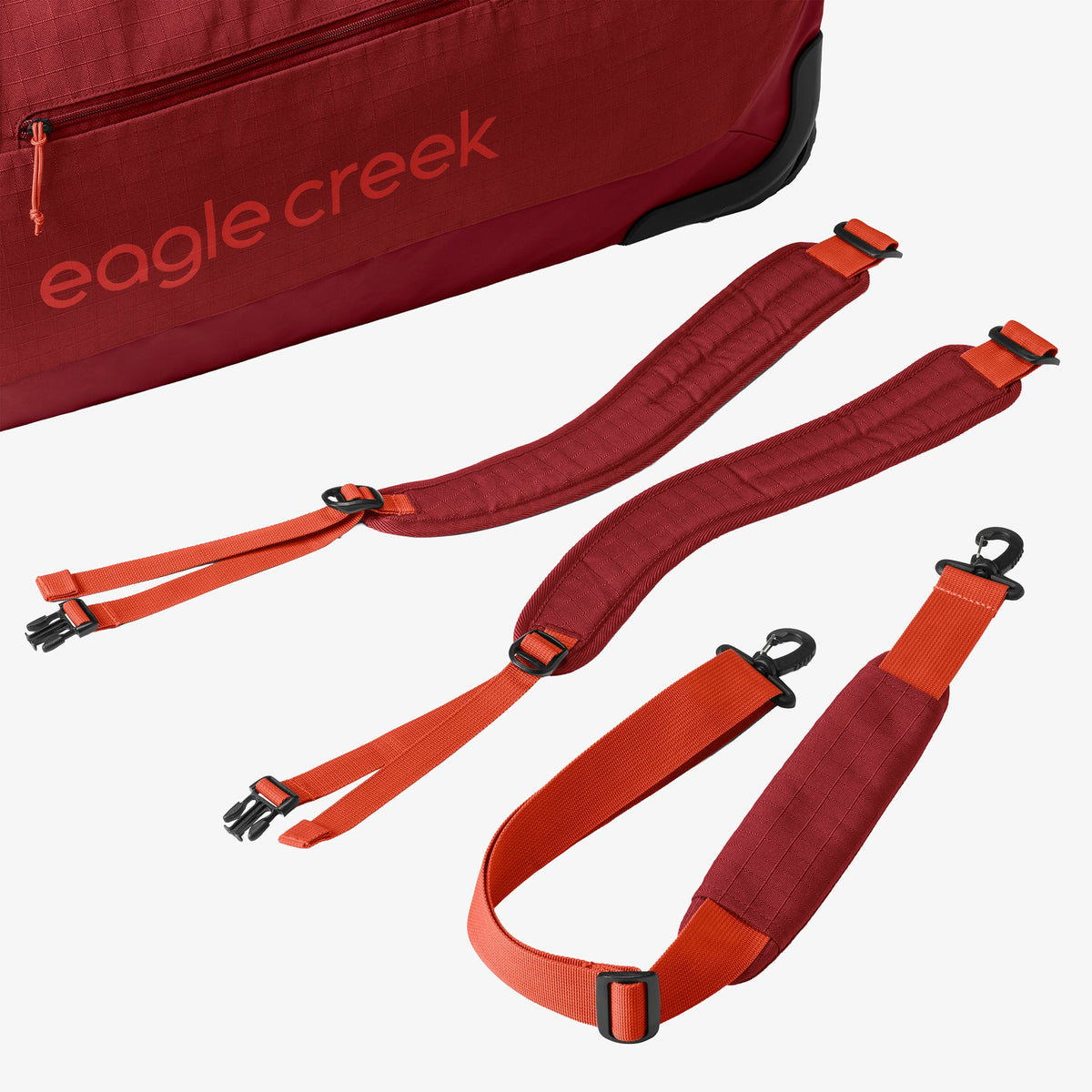 Eagle Creek No Matter What 120L Rolling Duffel Bag in Cranberry Red — angle view 3 # color_Cranberry Red