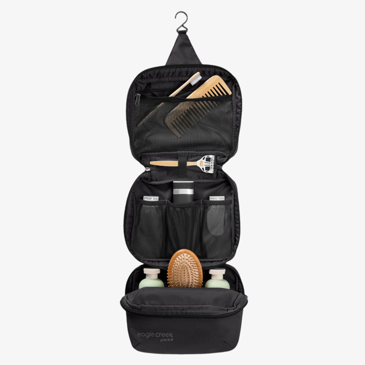 Eagle Creek Pack-It Trifold Toiletry Bag in Black — angle view 4 # color_Black