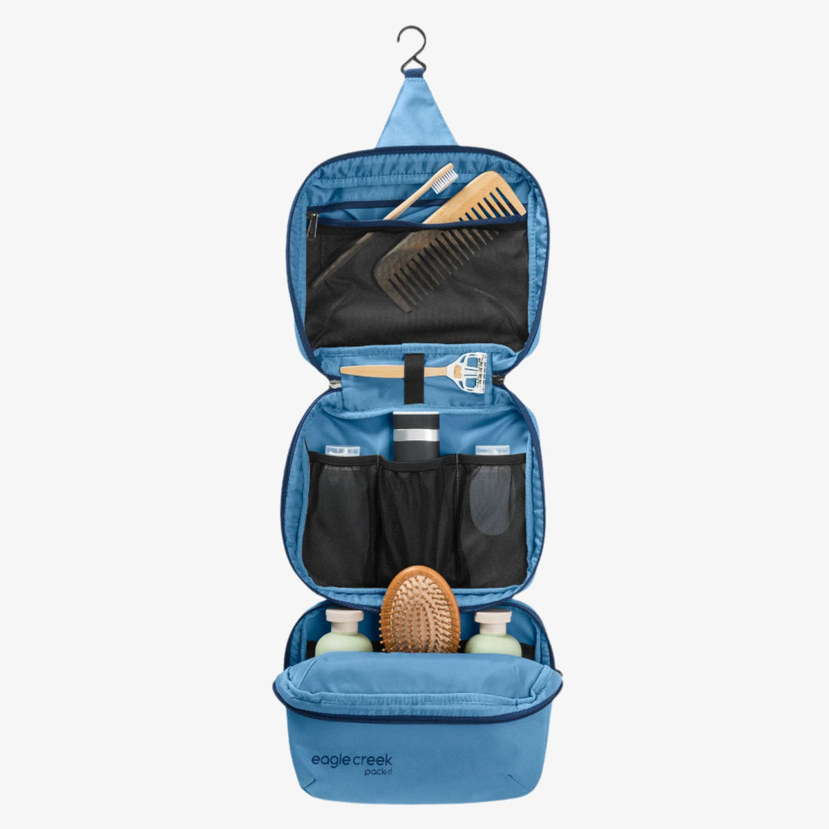 Eagle Creek Pack-It Trifold Toiletry Bag in Blue Dawn — interior view # color_Blue Dawn