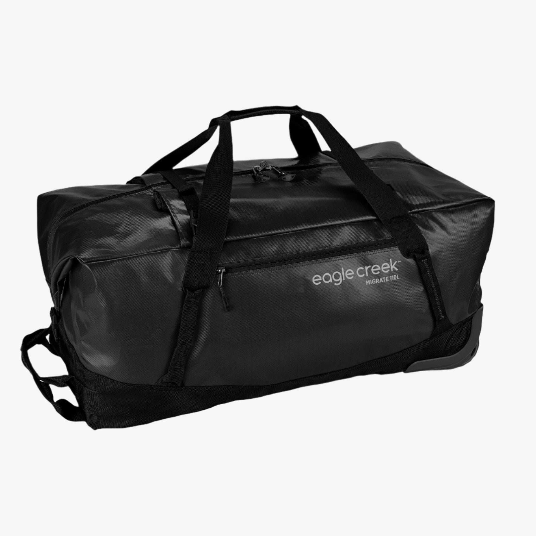 Eagle Creek Migrate Wheeled Duffel Bag 110L in Midnight Black — front view # color_Midnight Black