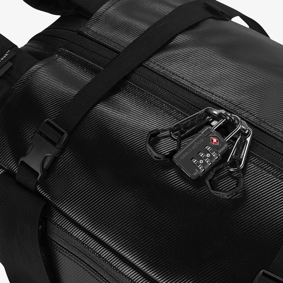 Eagle Creek Migrate 130L Rolling Duffel Bag in Midnight Black — detail view # color_Midnight Black
