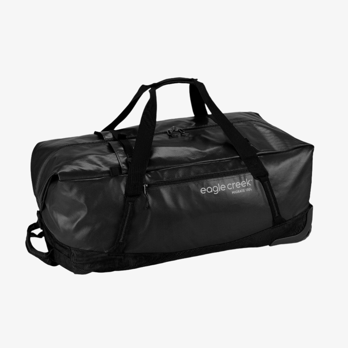 Eagle Creek Migrate 130L Rolling Duffel Bag in Midnight Black — front view # color_Midnight Black