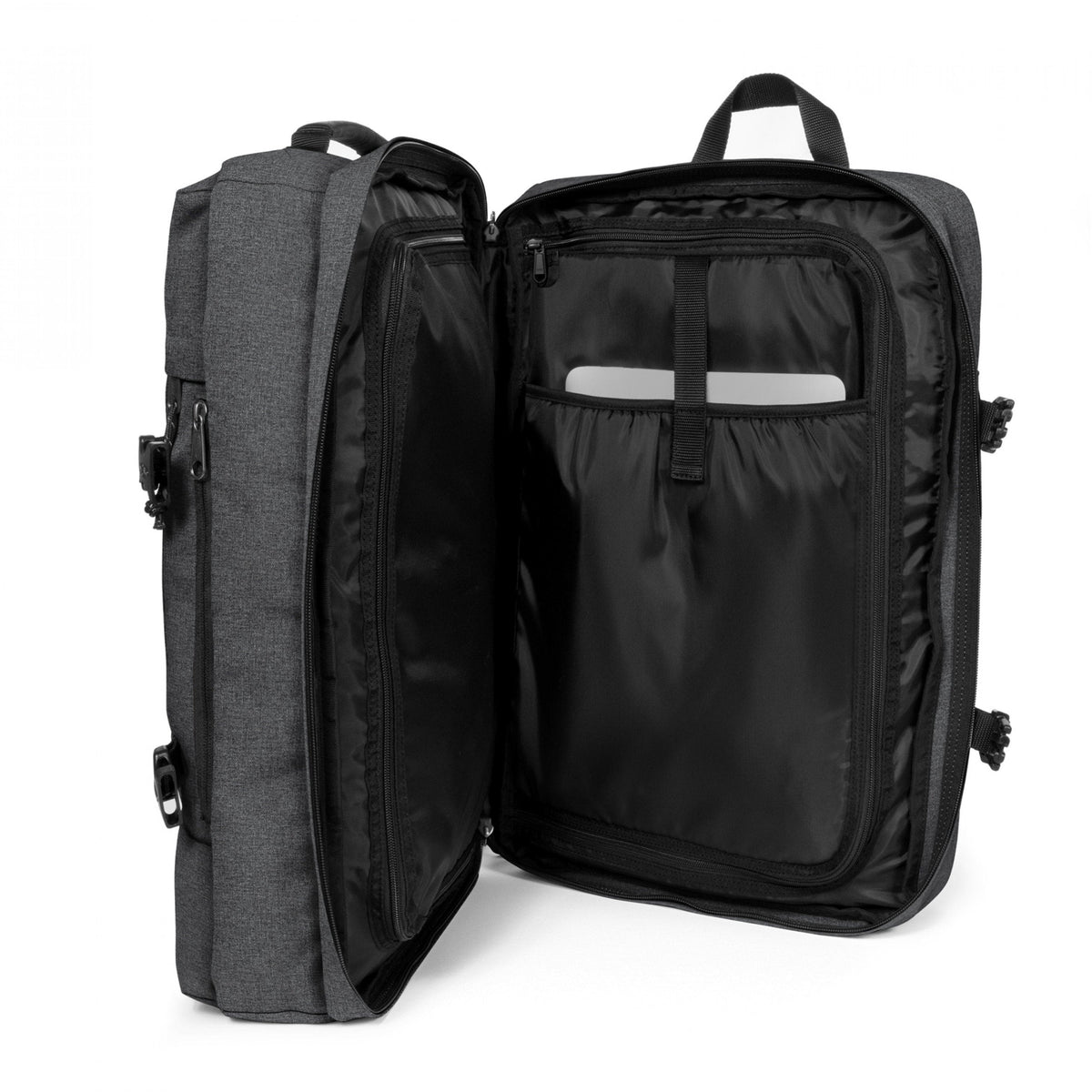 Eastpak Travelpack Backpack 42L in Black Denim — interior view