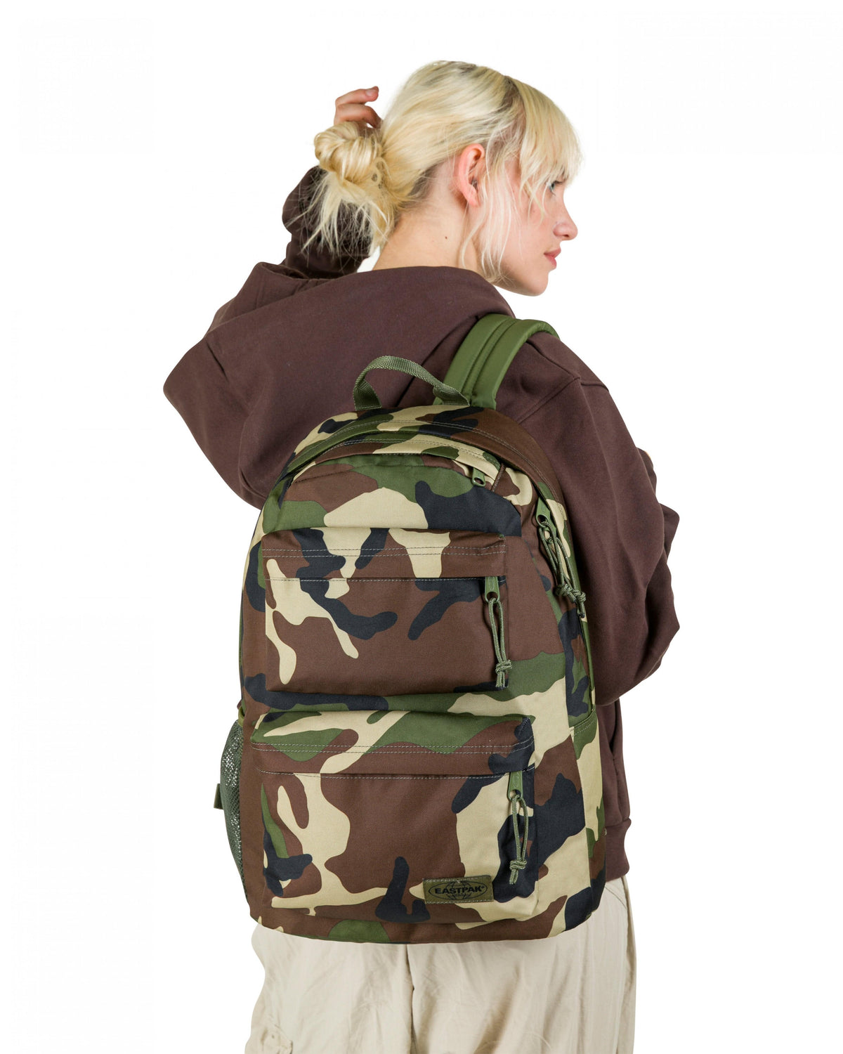 Eastpak Padded Double Backpack 24L in Camo — lifestyle