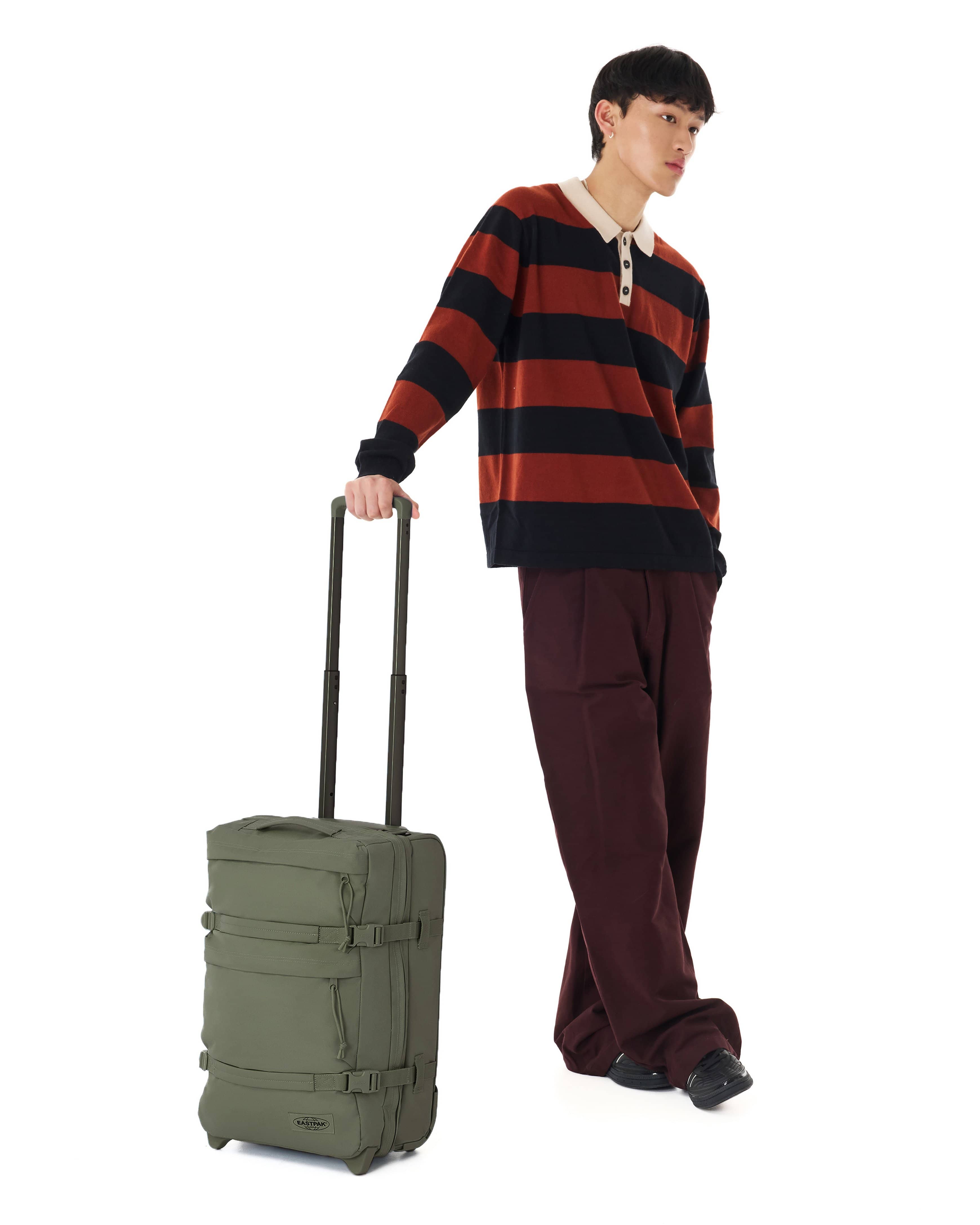 Eastpak Transit'R Plus Small 2-Wheel Carry-On | 38L in Monotone Khaki — lifestyle # color_Monotone Khaki