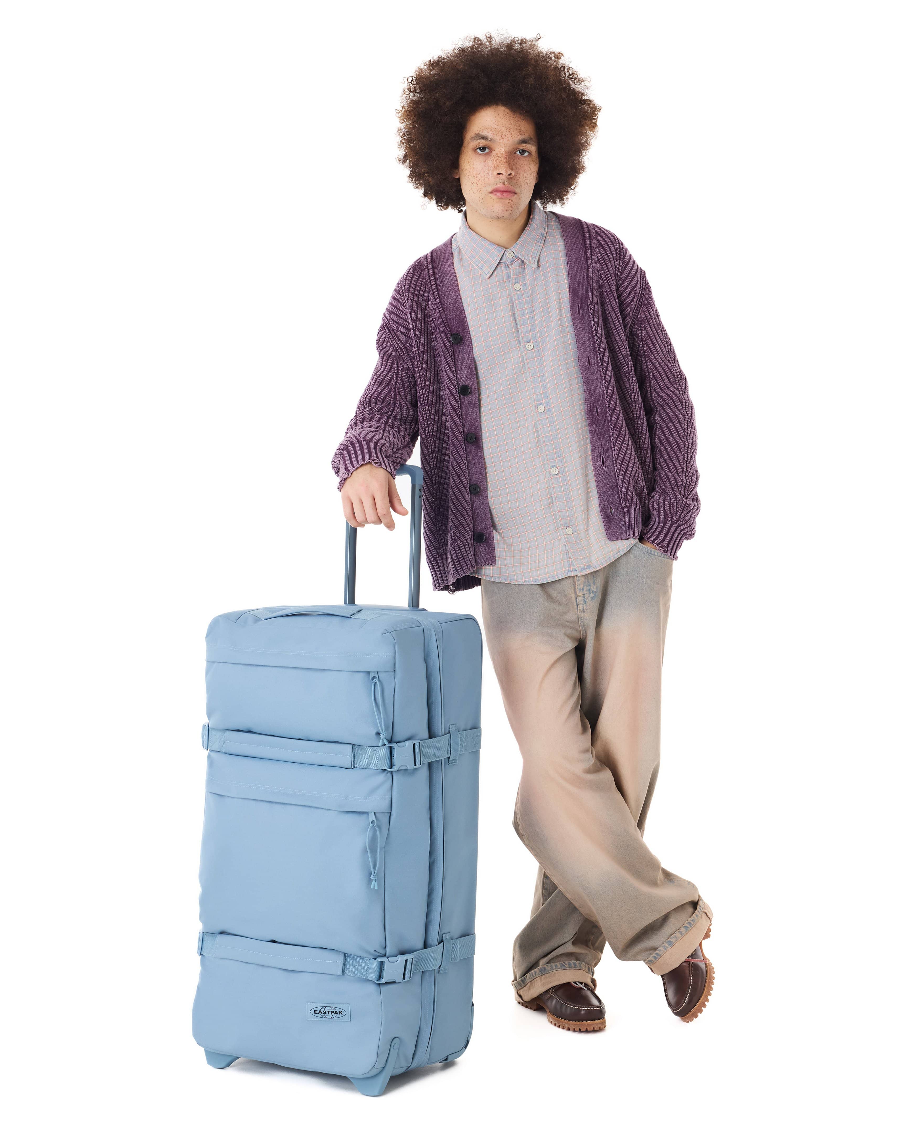 Eastpak Transit'R Plus Large 2-Wheel Luggage | 105L in Monotone Blue — lifestyle # color_Monotone Blue