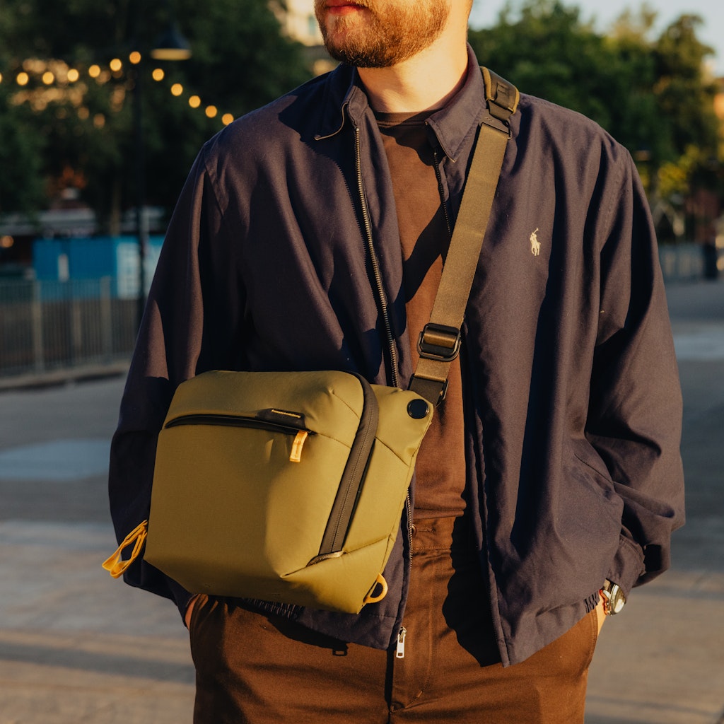 Peak Design Everyday Sling 6L in Kelp — lifestyle