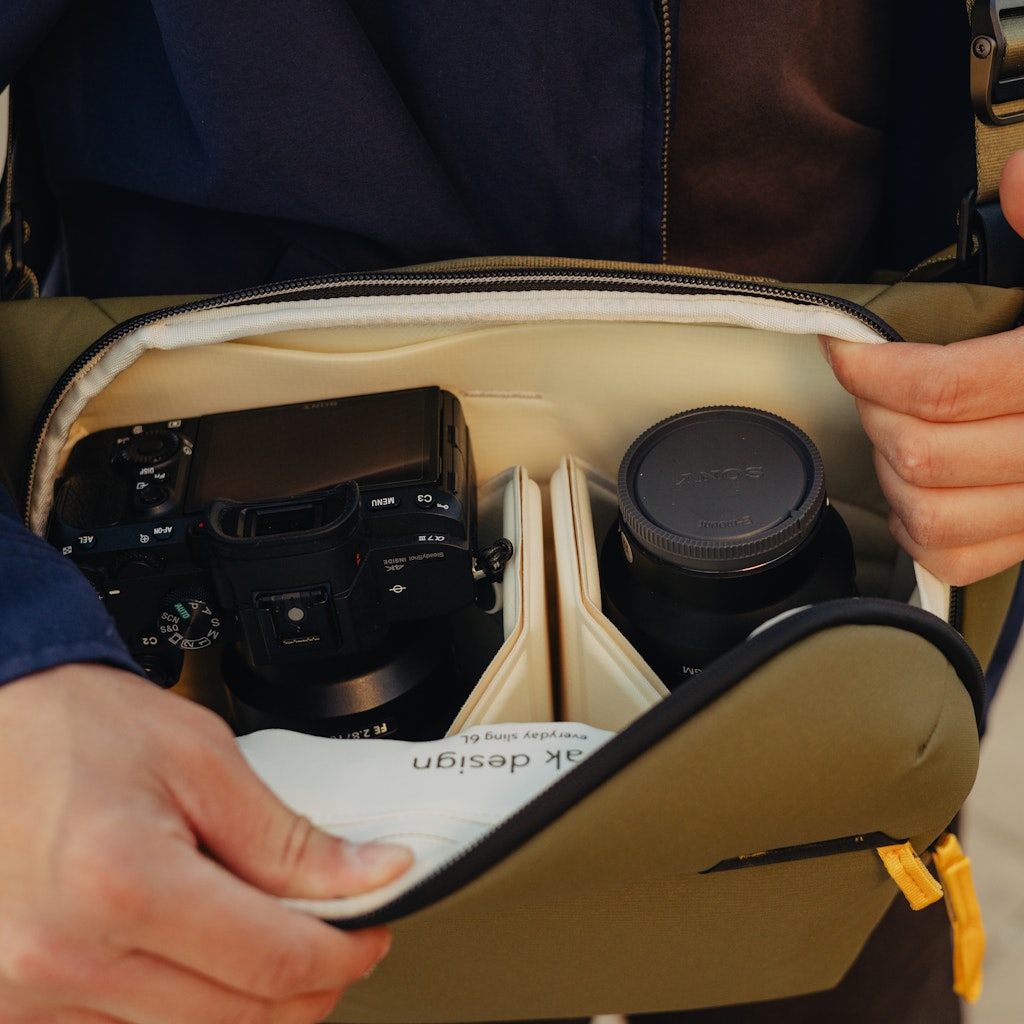 Peak Design Everyday Sling 6L in Kelp — lifestyle 4