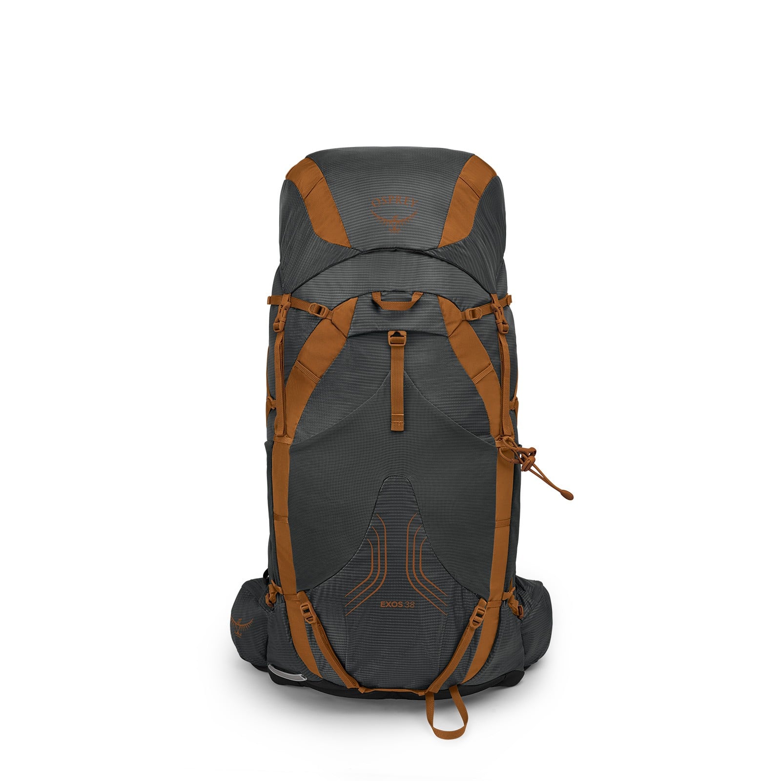Osprey Exos 38 Backpacking Pack 38L in Dark Charcoal Grey — front view