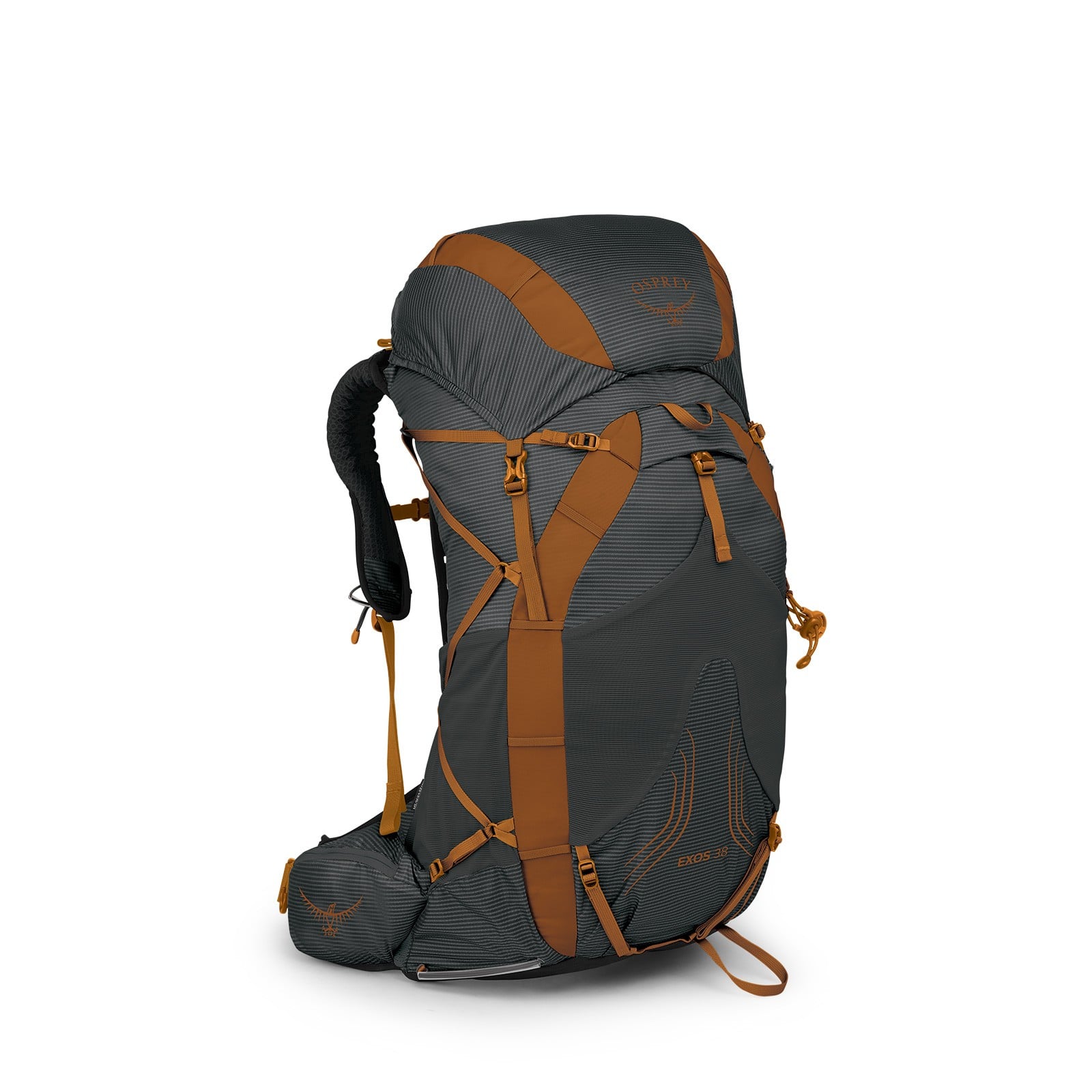 Osprey Exos 38 Backpacking Pack 38L in Dark Charcoal Grey — angle view 2