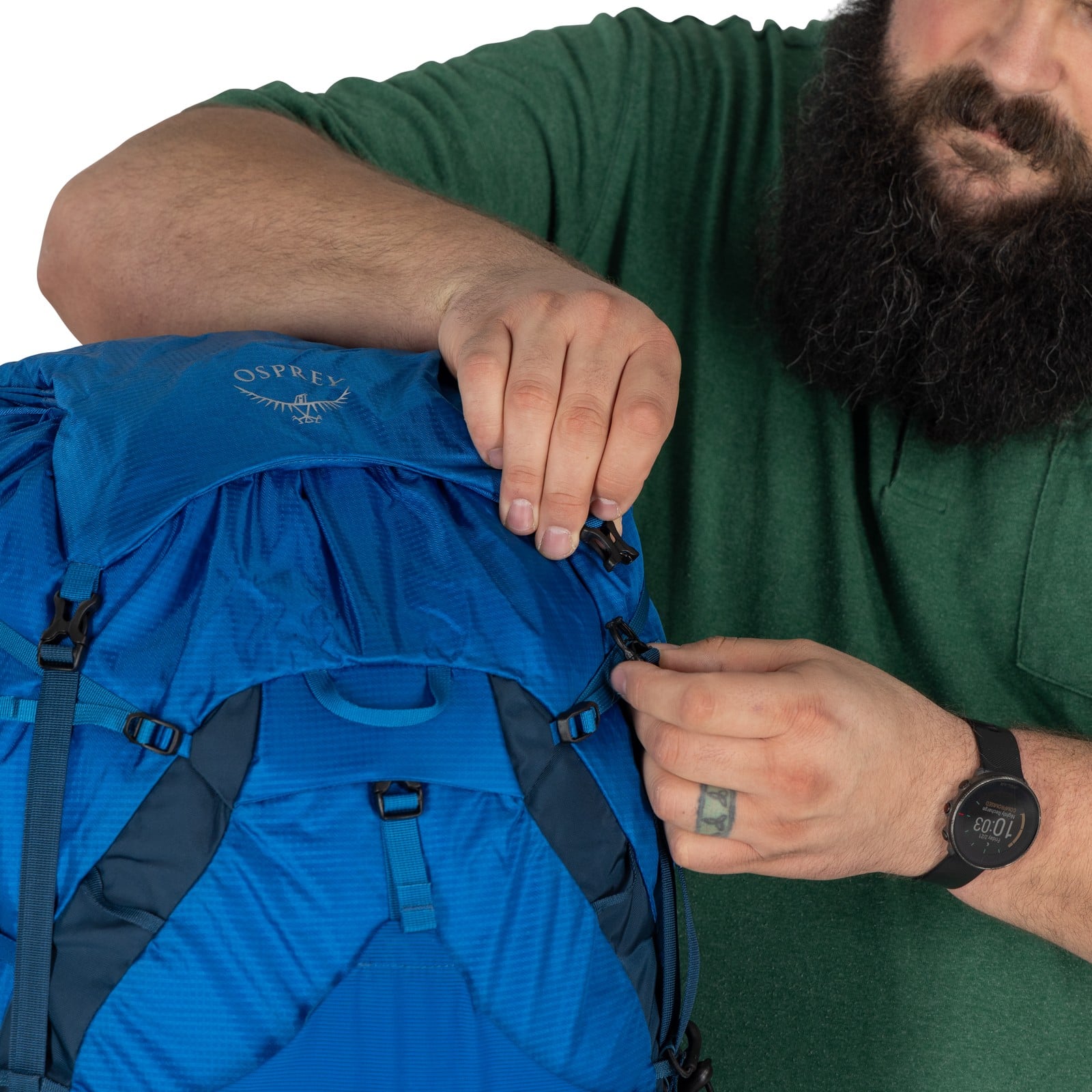 Osprey Exos 58 Extended Fit Backpacking Pack 58L in Blue Ribbon — detail view 12