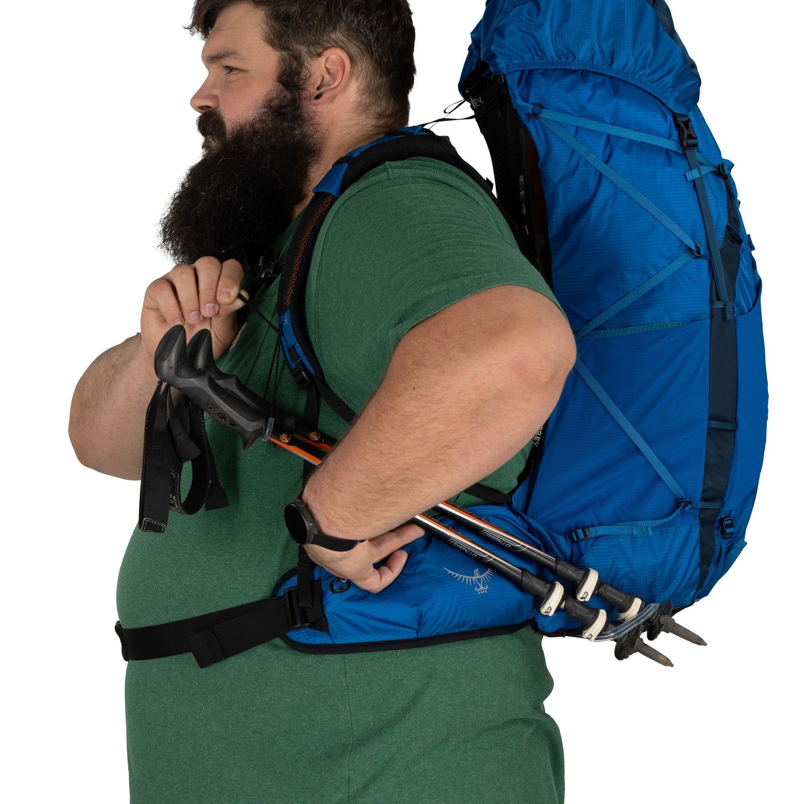 Osprey Exos 58 Extended Fit Backpacking Pack 58L in Blue Ribbon — detail view