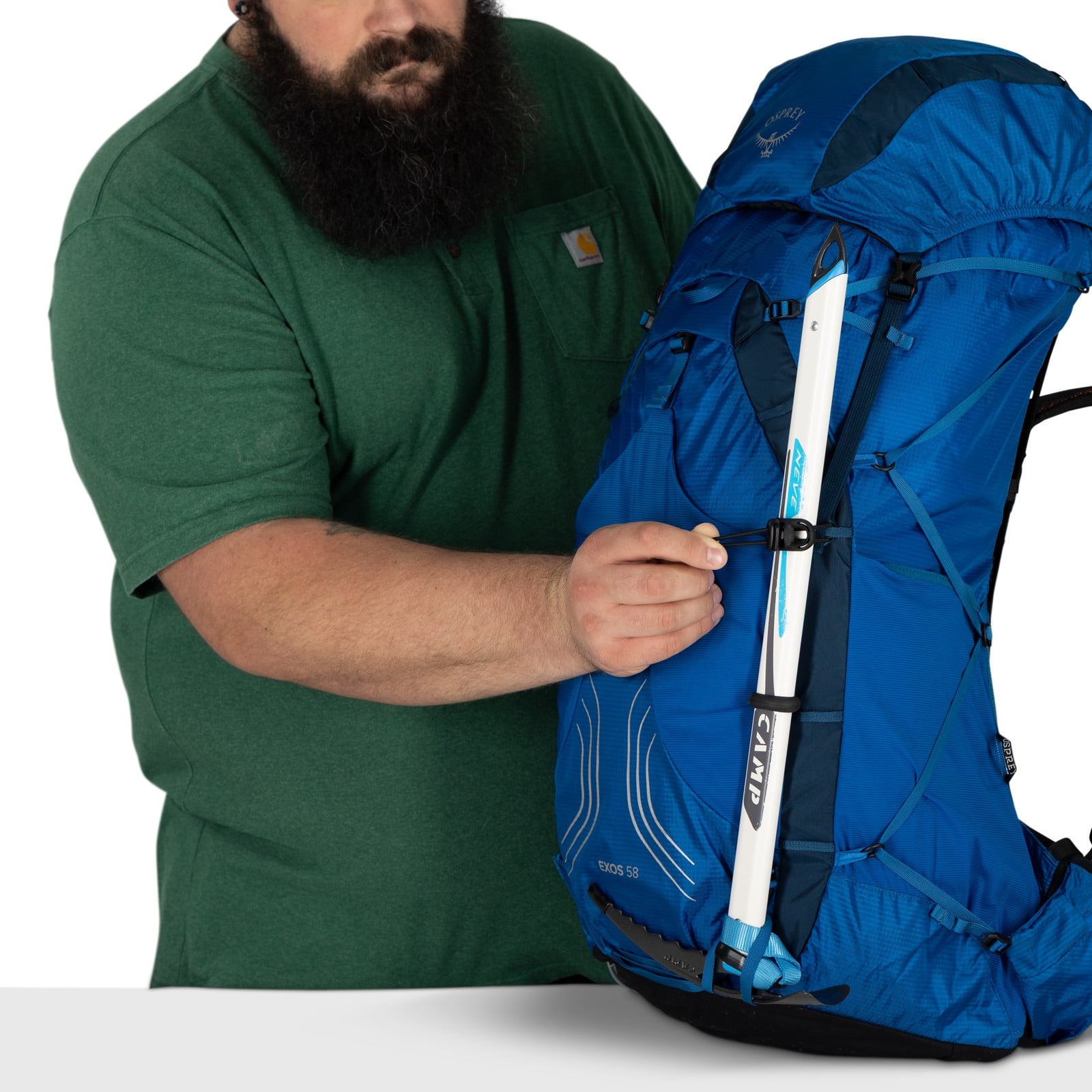 Osprey Exos 58 Extended Fit Backpacking Pack 58L in Blue Ribbon — detail view 4