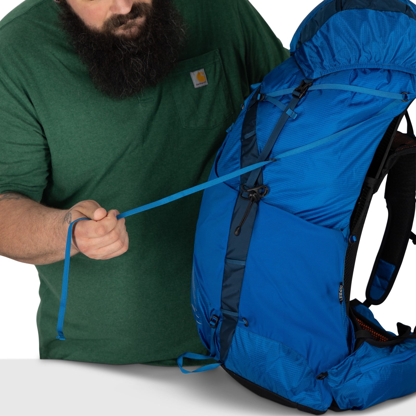 Osprey Exos 58 Extended Fit Backpacking Pack 58L in Blue Ribbon — detail view 6