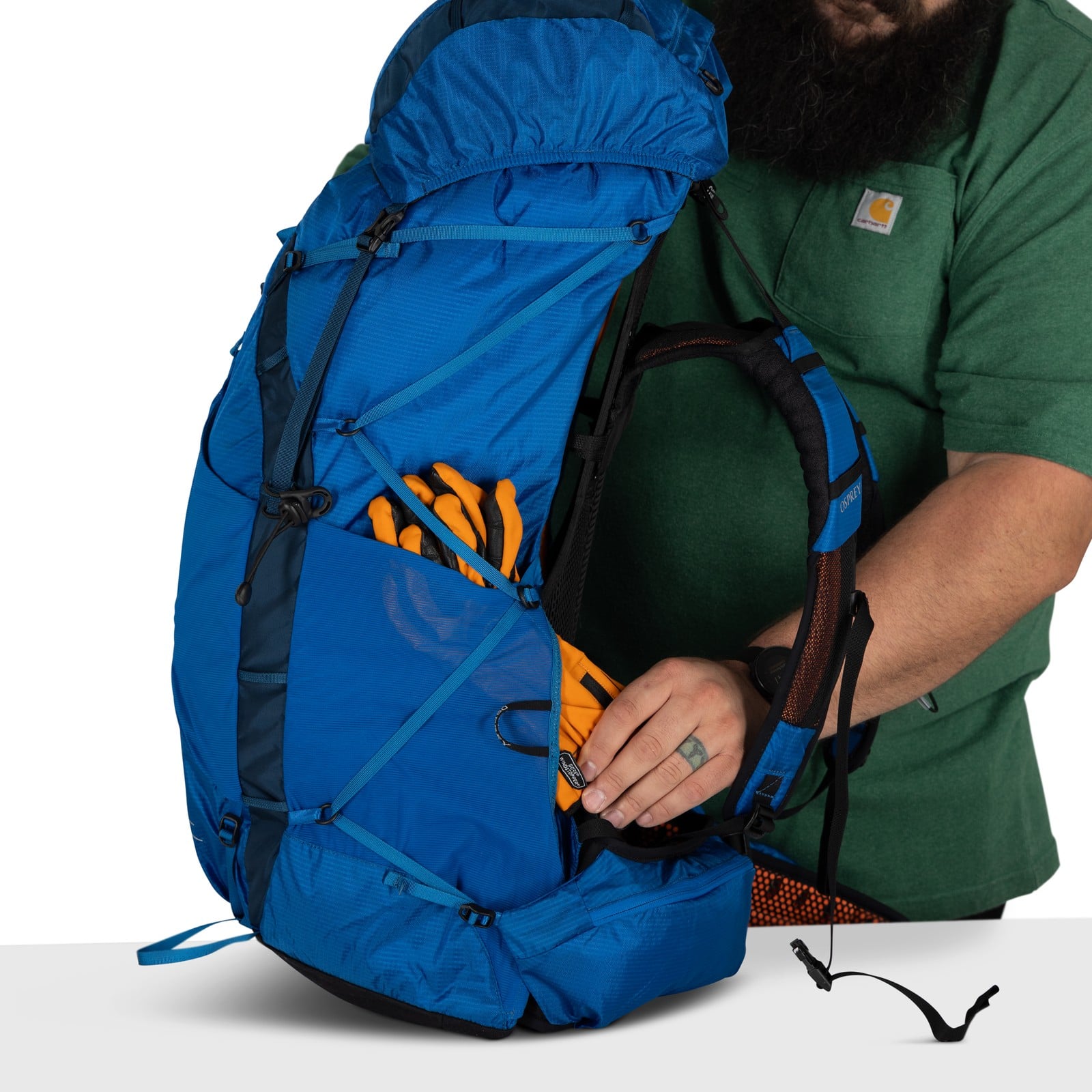Osprey Exos 58 Extended Fit Backpacking Pack 58L in Blue Ribbon — detail view 7