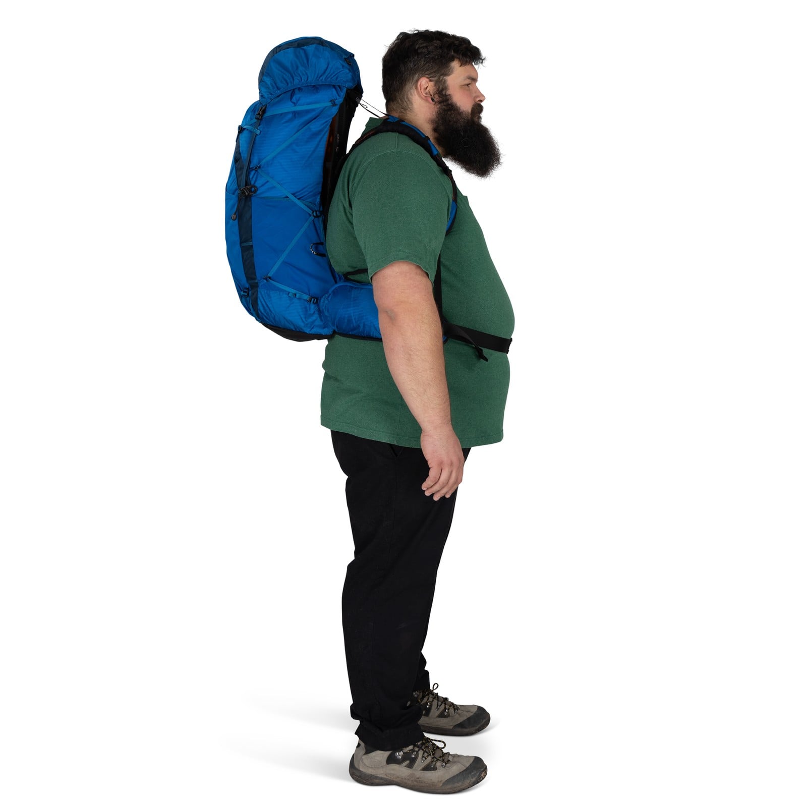 Osprey Exos 58 Extended Fit Backpacking Pack 58L in Blue Ribbon — lifestyle 2