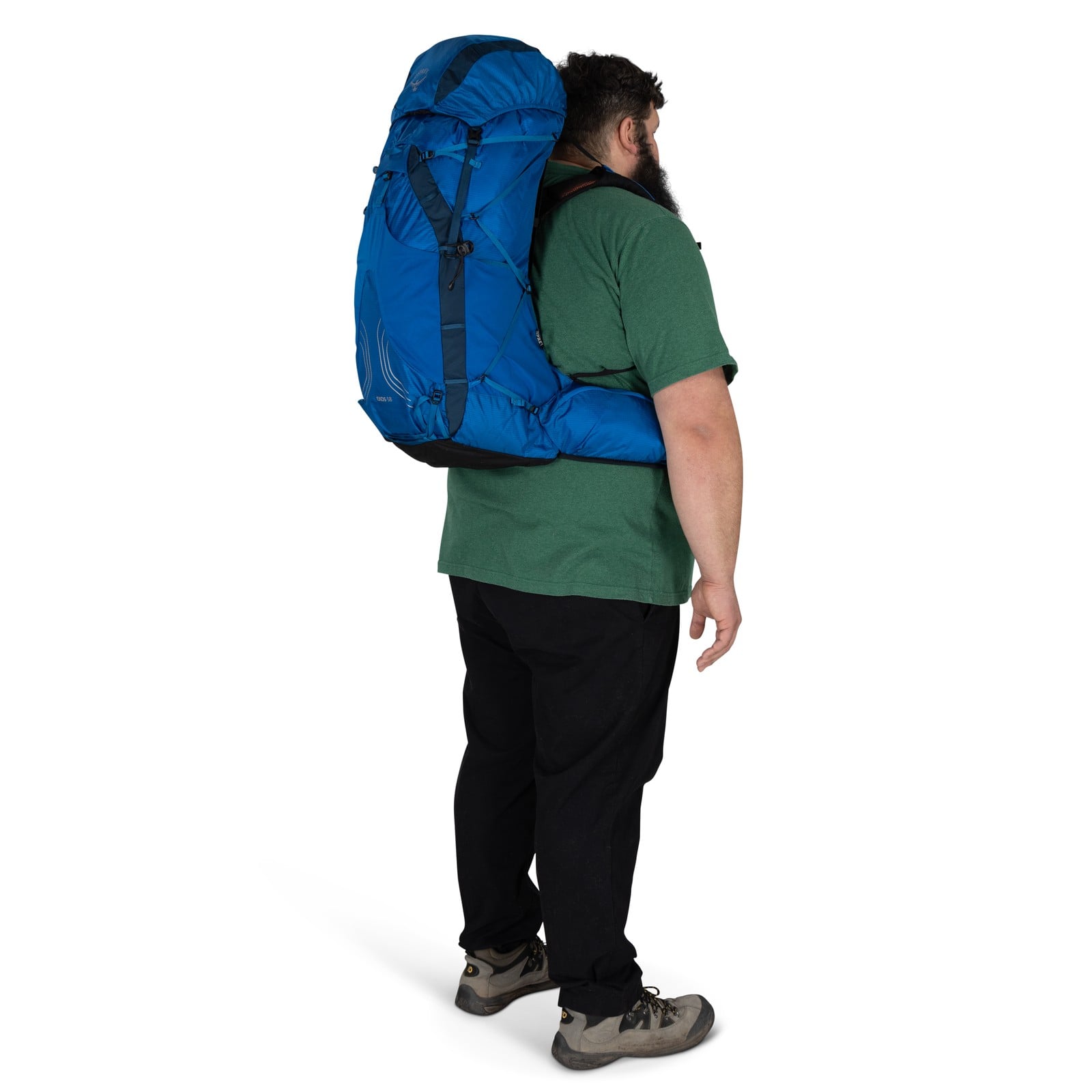 Osprey Exos 58 Extended Fit Backpacking Pack 58L in Blue Ribbon — lifestyle 3