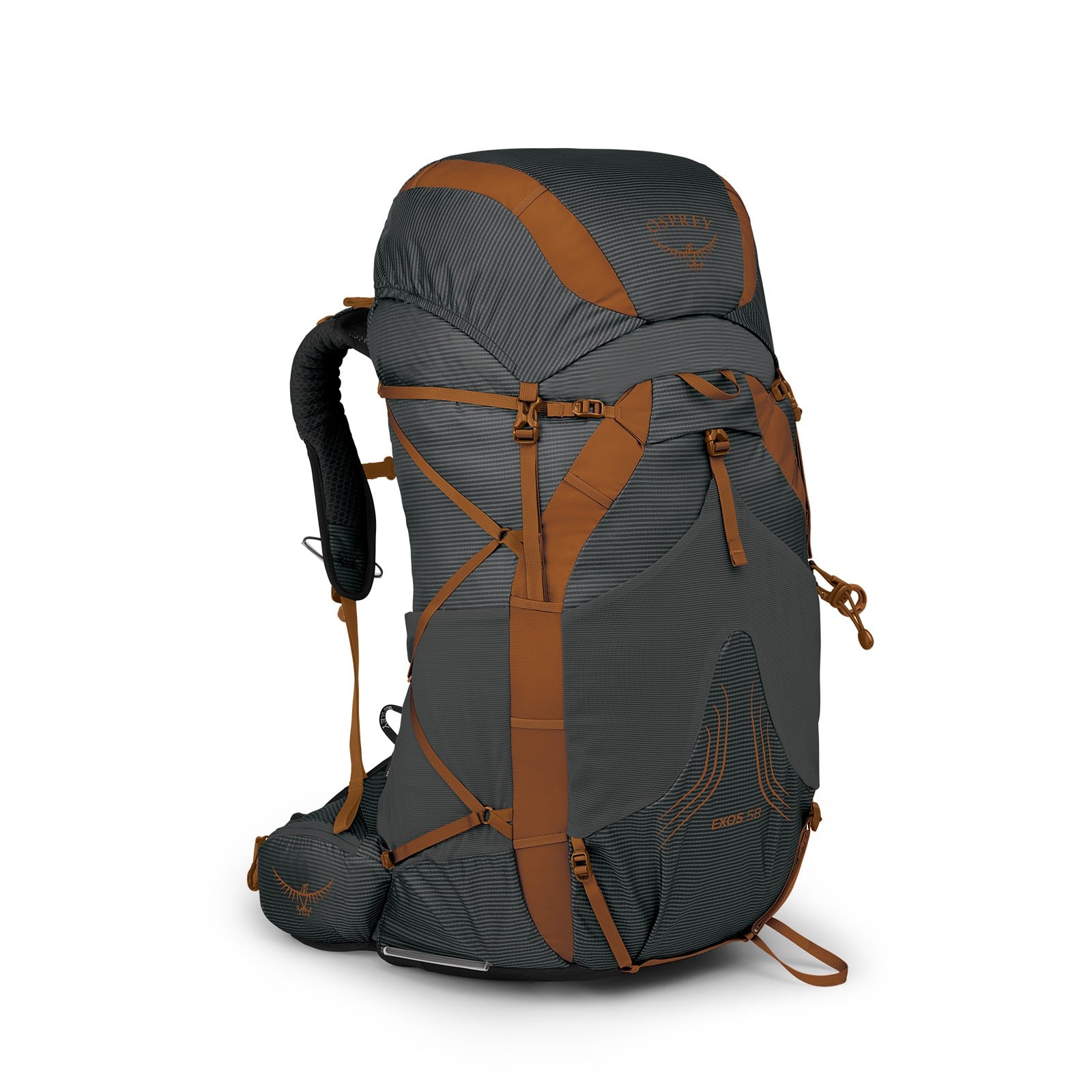 Osprey Exos 58 Backpacking Pack 58L in Dark Charcoal Grey — front view