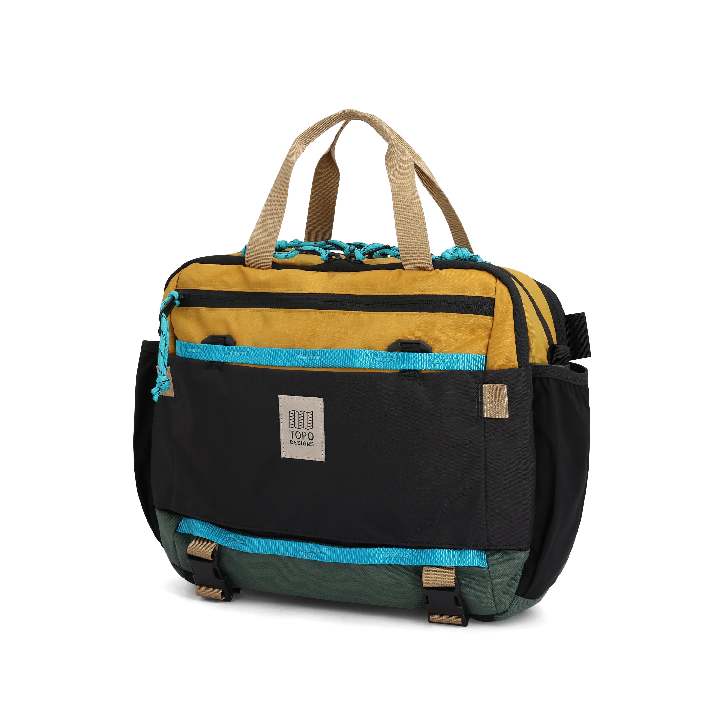 Topo Designs Mountain Cross Bag in Mustard Forest — front view # color_Mustard Forest