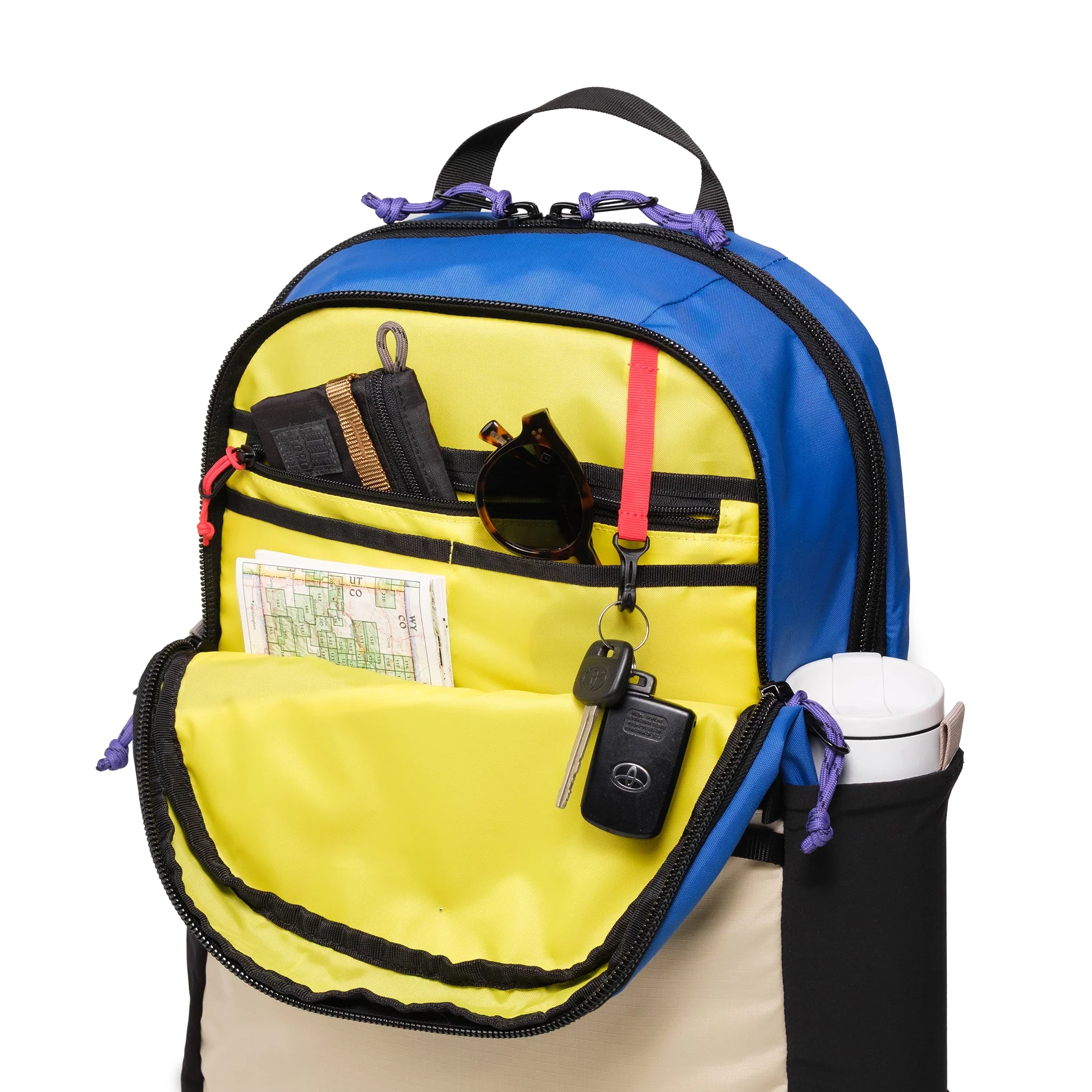 Topo Designs Commuter Backpack in Classic Blue Bone White — interior view # color_Classic Blue Bone White