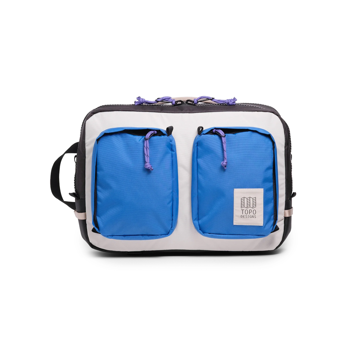 Topo Designs Global Briefcase in Classic Blue Bone White — front view # color_Classic Blue Bone White
