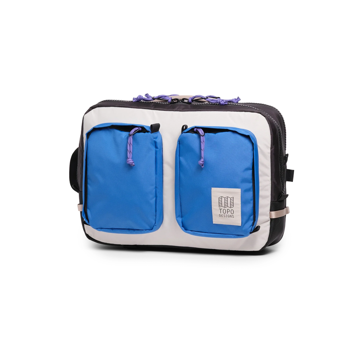 Topo Designs Global Briefcase in Classic Blue Bone White — angle view 2 # color_Classic Blue Bone White